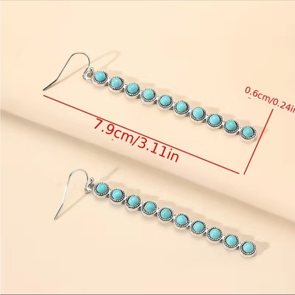 Turquoise Tassel Style Drop Earrings - Picture 3 of 5